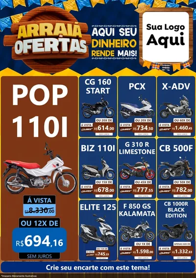 Modelo de Encarte para Encarte A4 Vertical com o tema Arraiá de Ofertas - Junina para Concessionaria de Motos