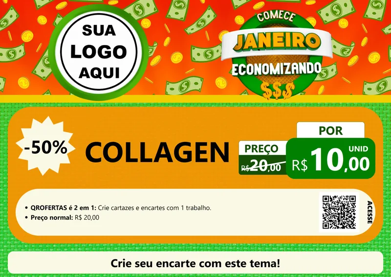 Modelo de Cartaz para Cartaz A4 Horizontal com o tema Comece Janeiro Economizando para Suplementos alimentares