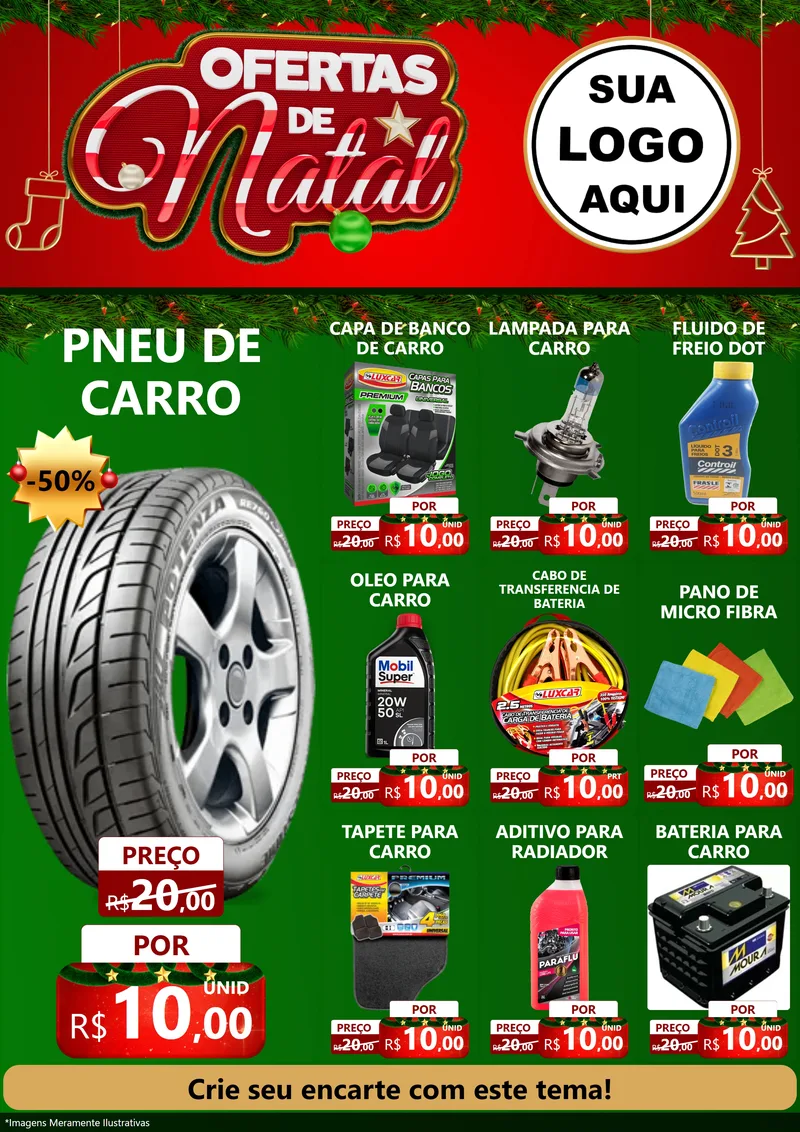 Modelo de Encarte para Encarte A4 Vertical com o tema Ofertas de Natal para Auto peças