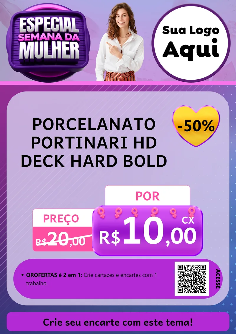 Modelo de Cartaz para Cartaz A4 Vertical com o tema Especial Semana da Mulher para Pisos e revestimentos