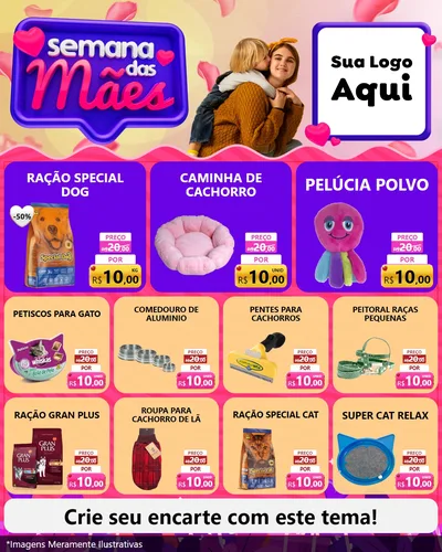 Modelo de Rede Social para Feed Instagram com o tema Semana das Mães para Pet Shop