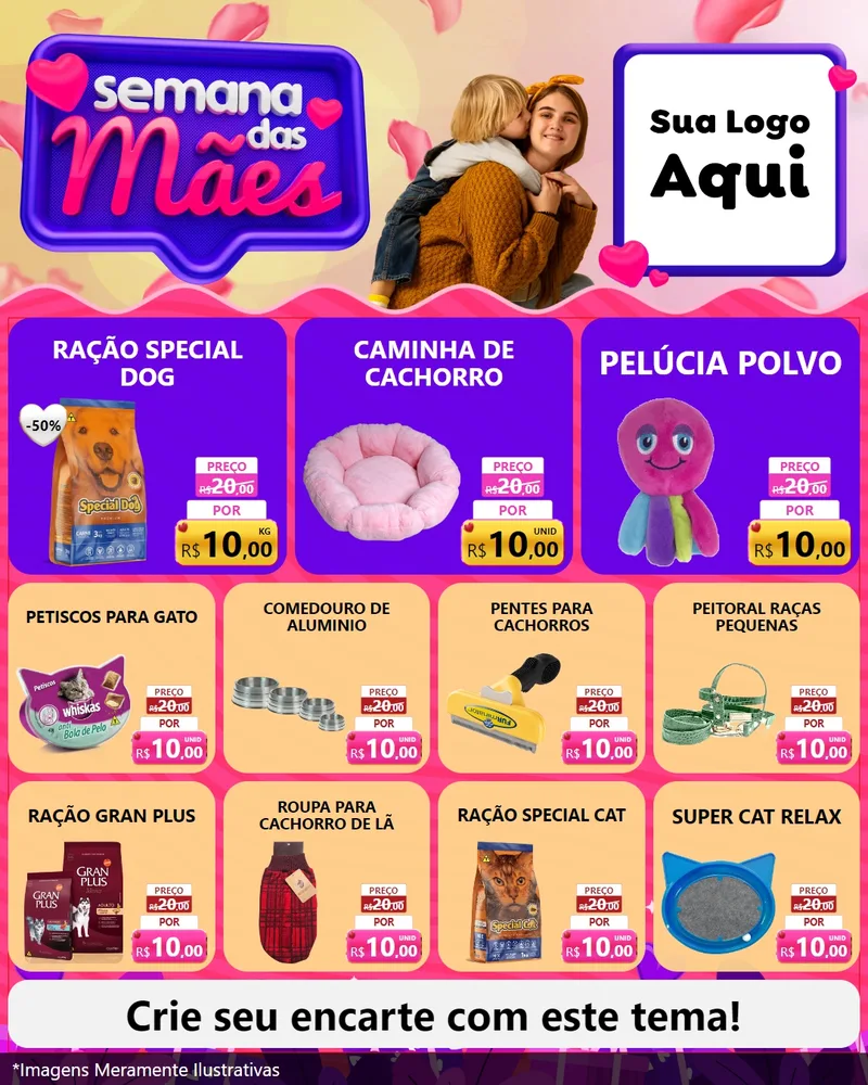 Modelo de Rede Social para Feed Instagram com o tema Semana das Mães para Pet Shop