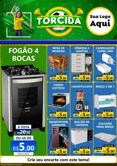 Modelo de Encarte para Encarte A4 Vertical com o tema Torcida para Móveis e Eletro