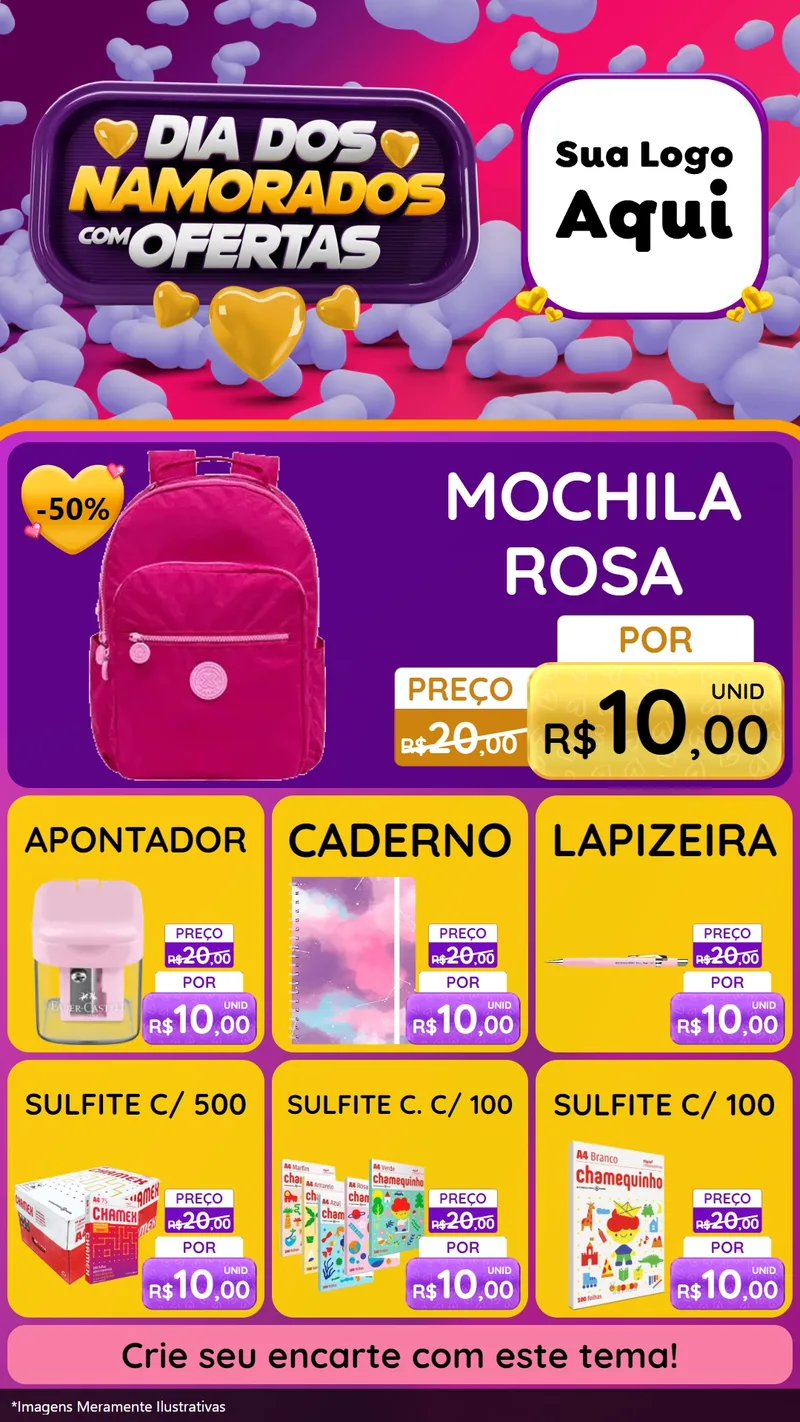 Modelo de Rede Social para Stories com o tema Dia Dos Namorados Com Ofertas para Papelaria