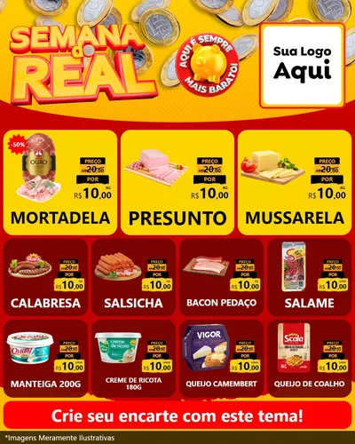 Modelo de Rede Social para Feed Instagram com o tema Semana do Real para Frios e Laticínios