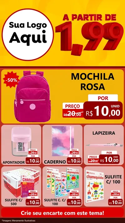 Modelo de Rede Social para Stories com o tema A Partir de Um e Noventa e Nove - 1,99 para Papelaria