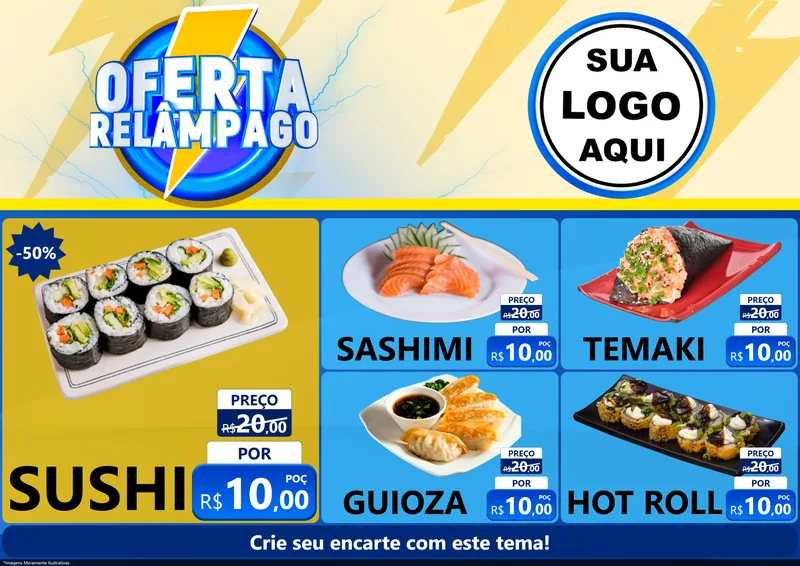 Modelo de Encarte para Encarte A4 Horizontal com o tema Oferta Relâmpago para Comida japonesa
