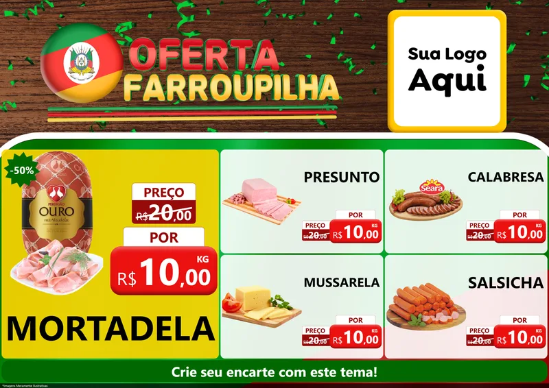 Modelo de Encarte para Encarte A4 Horizontal com o tema Oferta Farroupilha para Frios e Laticínios