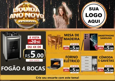 Modelo de Encarte para Encarte A4 Horizontal com o tema Liquida Ano Novo Imperdível para Móveis e Eletro