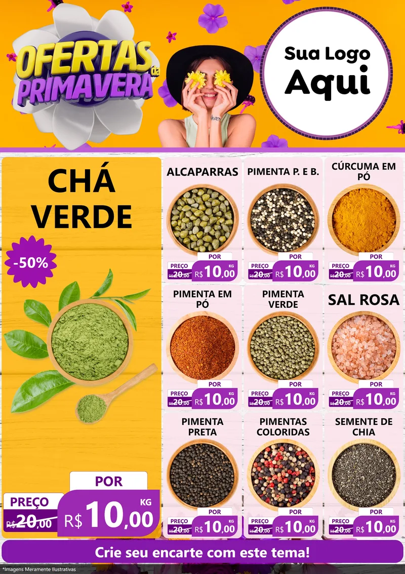 Modelo de Encarte para Encarte A4 Vertical com o tema Ofertas Da Primavera para Produtos Naturais