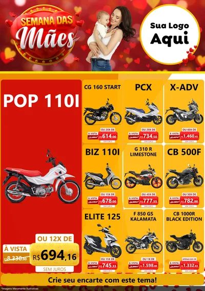 Modelo de Encarte para Encarte A4 Vertical com o tema Semana das Mães para Concessionaria de Motos