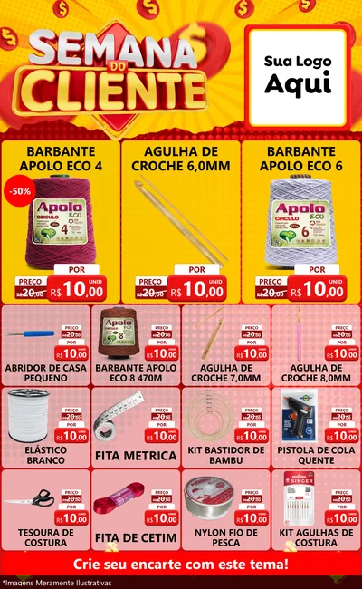 Modelo de Encarte para Encarte Grande com o tema Semana do Cliente para Armarinho e Aviamentos