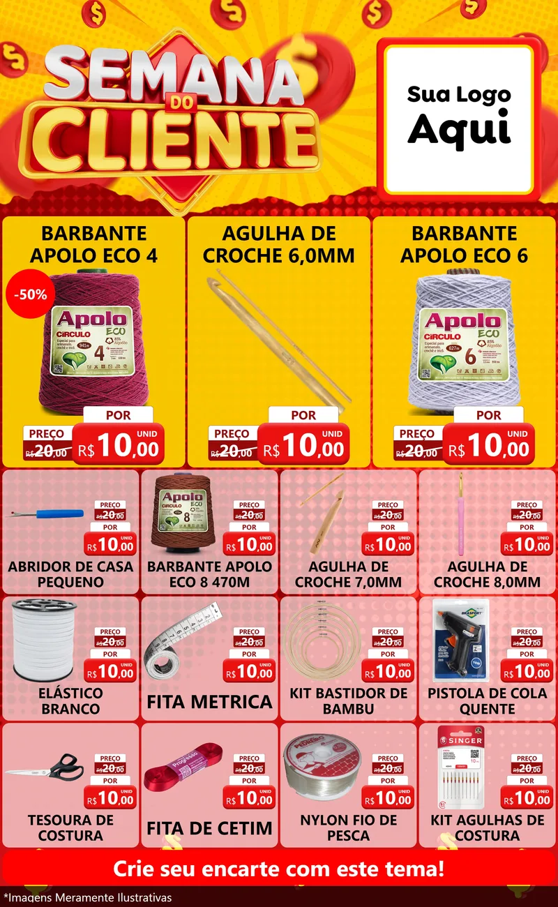 Modelo de Encarte para Encarte Grande com o tema Semana do Cliente para Armarinho e Aviamentos