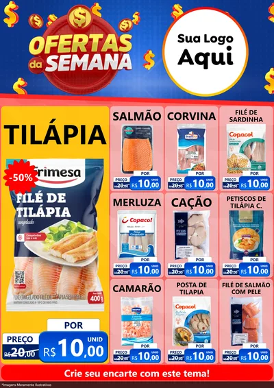 Modelo de Encarte para Encarte A4 Vertical com o tema Ofertas Da Semana para Peixaria