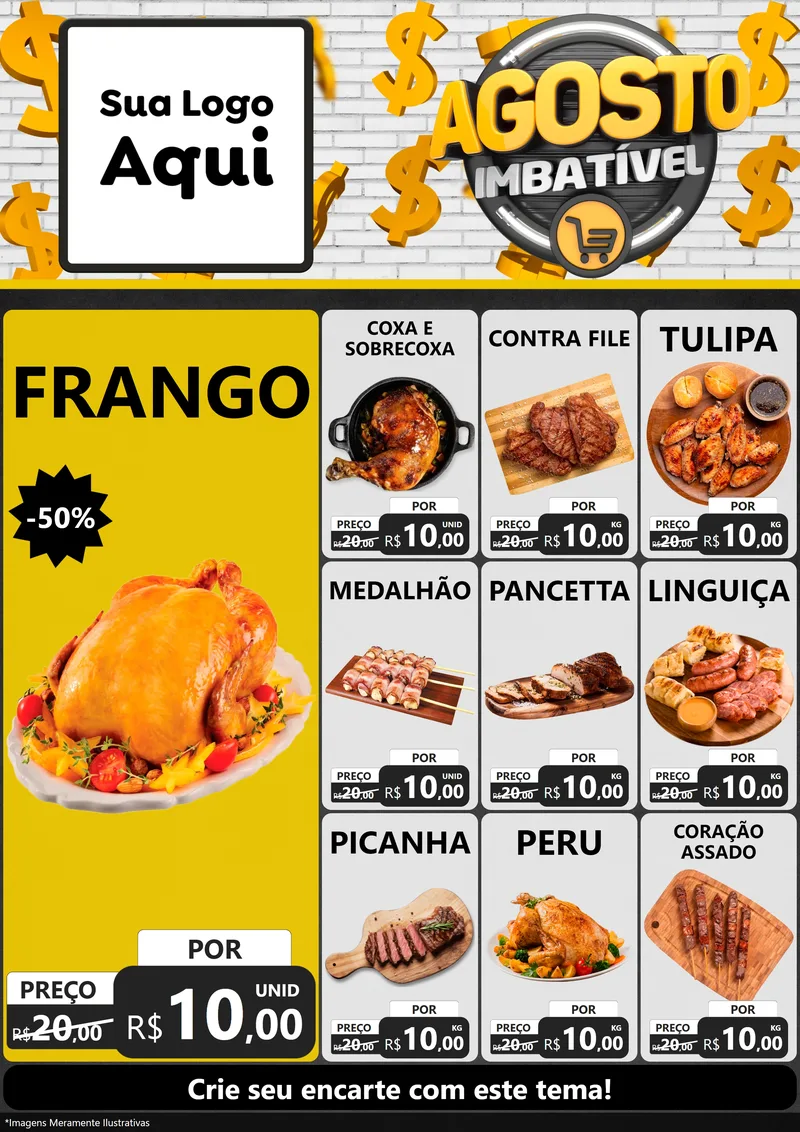 Modelo de Encarte para Encarte A4 Vertical com o tema Agosto imbatível para Assados