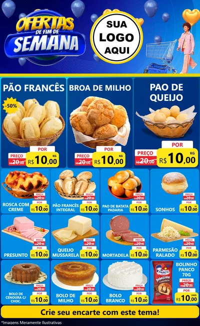 Modelo de Encarte para Encarte Grande com o tema Ofertas de Fim de Semana para Padaria