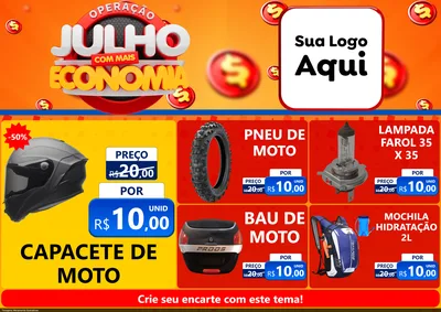 Modelo de Encarte para Encarte A4 Horizontal com o tema Operação Julho Com Mais Economia para Moto peças