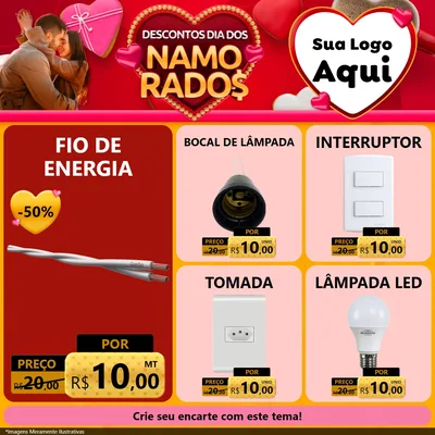 Modelo de Rede Social para Feed Facebook com o tema Descontos Dia dos Namorados para Materiais Elétricos