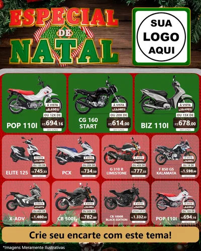 Modelo de Rede Social para Feed Instagram com o tema Especial de Natal para Concessionaria de Motos