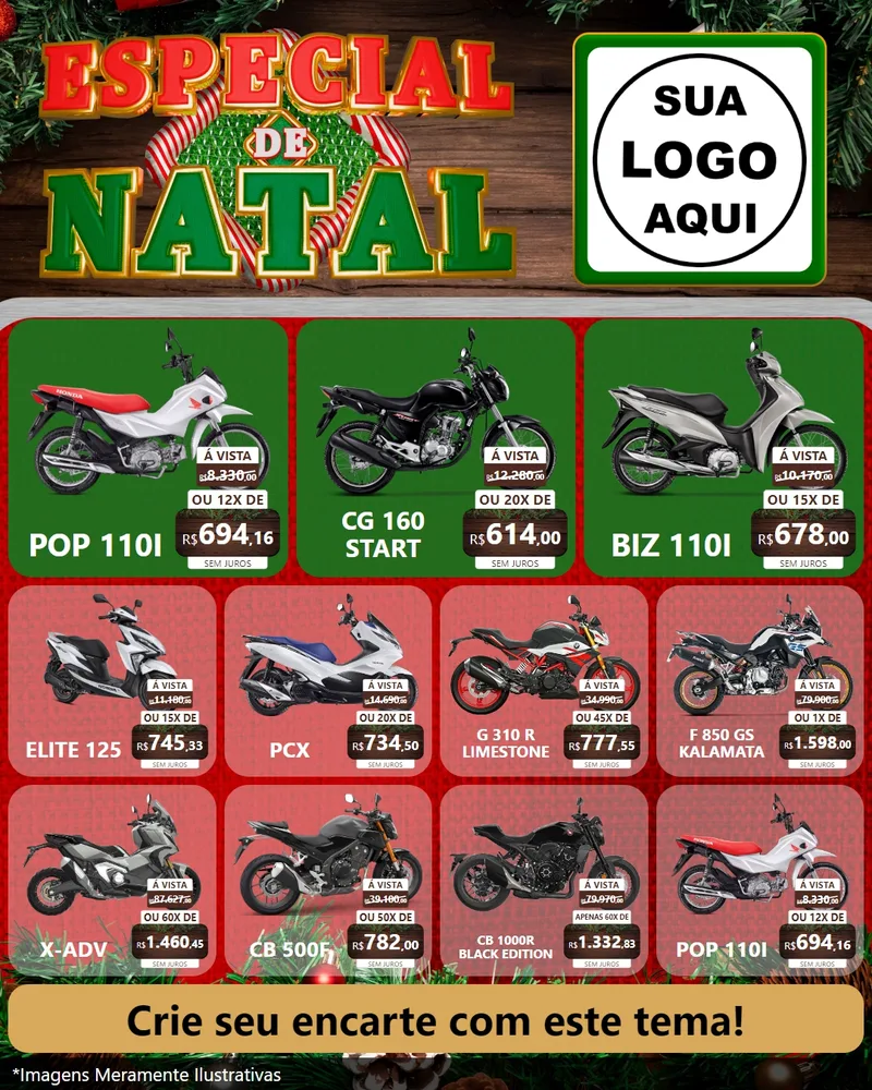Modelo de Rede Social para Feed Instagram com o tema Especial de Natal para Concessionaria de Motos