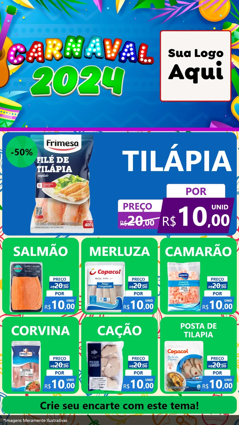 Modelo de Rede Social para Stories com o tema Carnaval 2027 para Peixaria