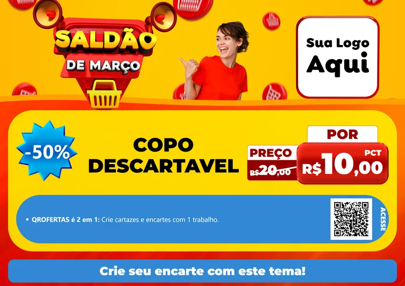 Modelo de Cartaz para Cartaz A4 Horizontal com o tema Saldão de Março para Embalagens