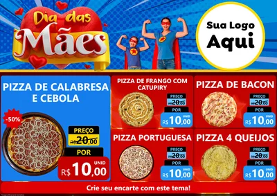 Modelo de Encarte para Encarte A4 Horizontal com o tema Dia das Mães para Pizzaria