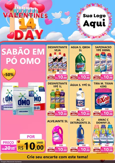 Modelo de Encarte para Encarte A4 Vertical com o tema Valentine's Day para Produtos de Limpeza