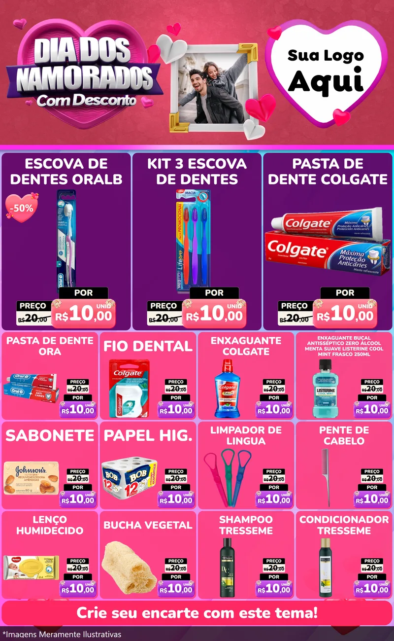 Modelo de Encarte para Encarte Grande com o tema Dia Dos Namorados Com Desconto para Higiene Pessoal