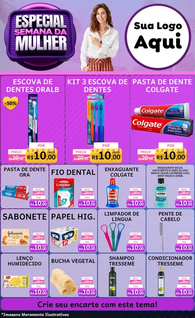 Modelo de Encarte para Encarte Grande com o tema Especial Semana da Mulher para Higiene Pessoal