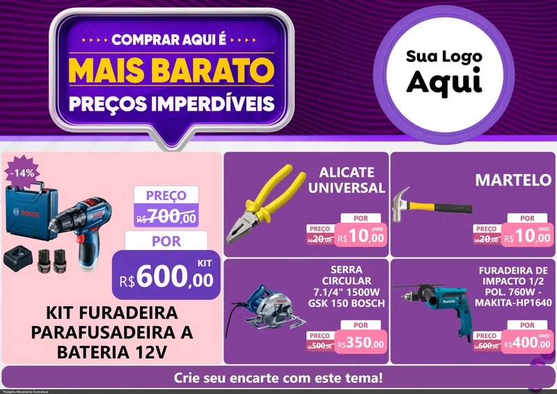 Modelo de Encarte para Encarte A4 Horizontal com o tema Mais Barato para Maquinas e Ferramentas
