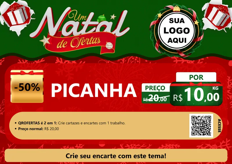 Modelo de Cartaz para Cartaz A4 Horizontal com o tema Um Natal de Ofertas para Açougue