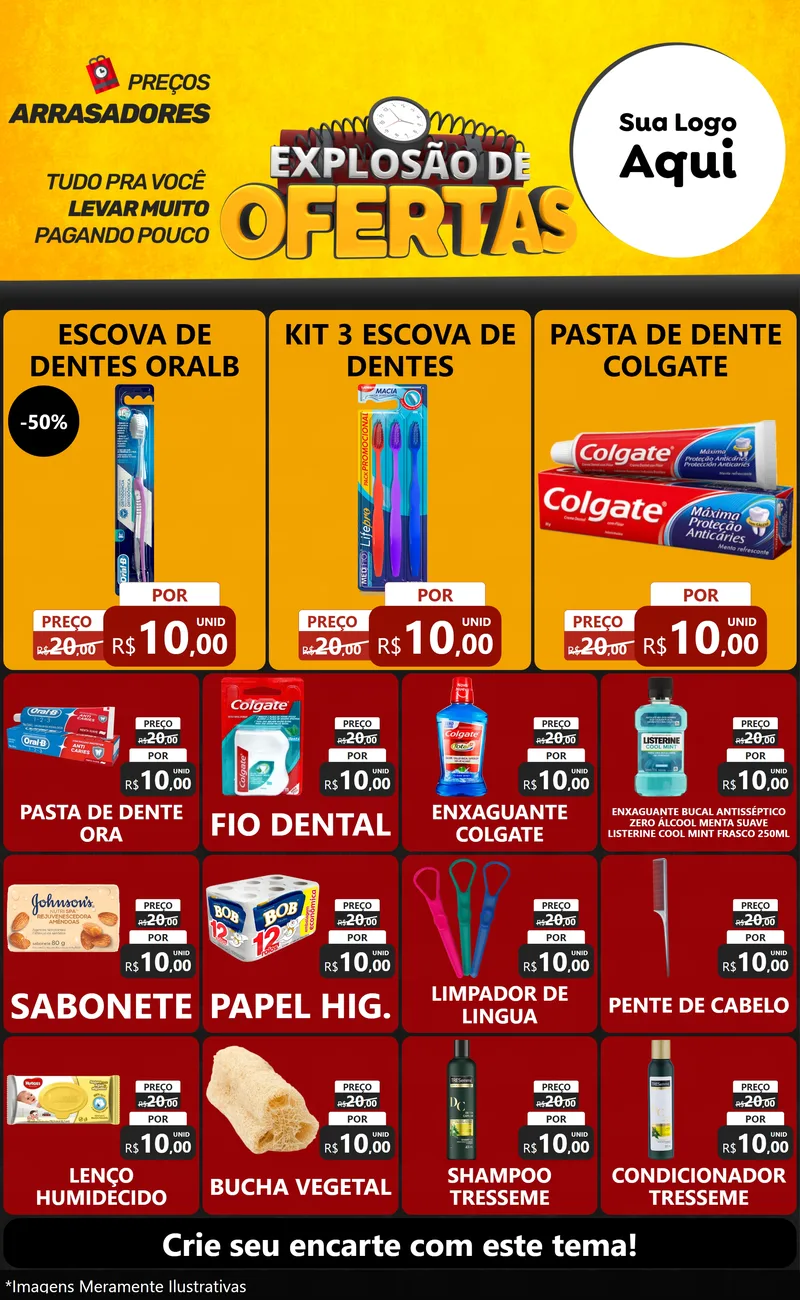 Modelo de Encarte para Encarte Grande com o tema Explosão de Ofertas para Higiene Pessoal