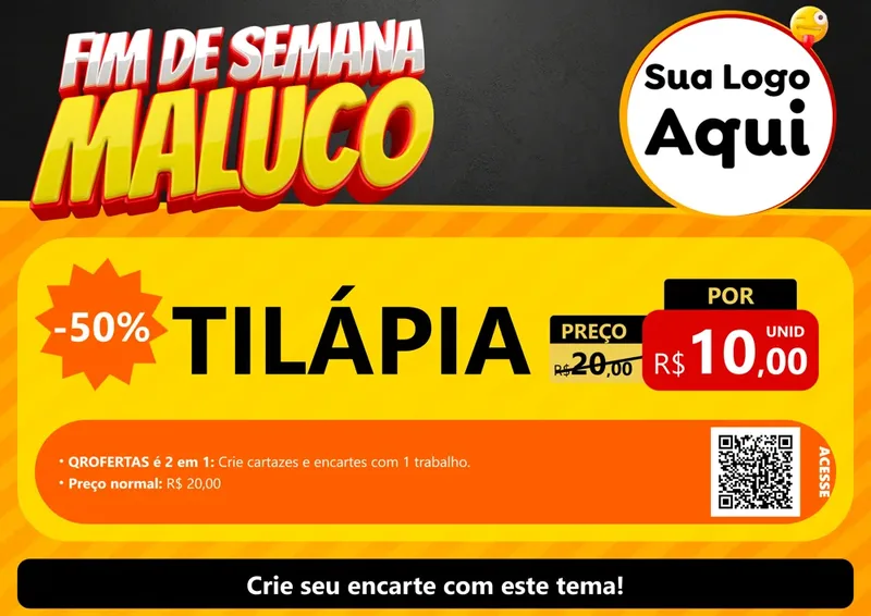 Modelo de Cartaz para Cartaz A4 Horizontal com o tema Final de Semana Maluco para Peixaria