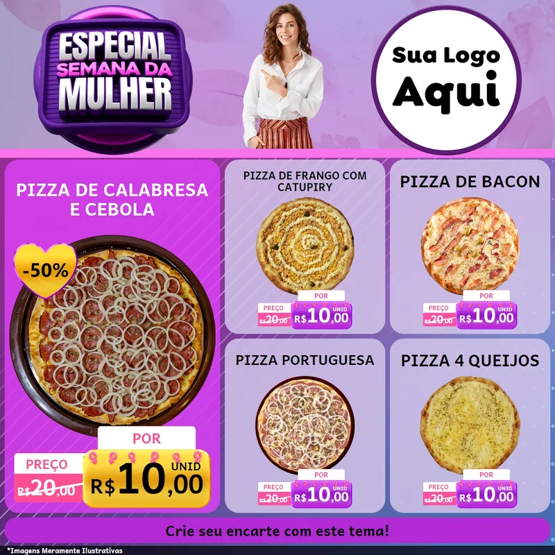 Modelo de Rede Social para Feed Facebook com o tema Especial Semana da Mulher para Pizzaria