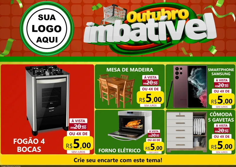 Modelo de Encarte para Encarte A4 Horizontal com o tema Outubro Imbatível para Móveis e Eletro