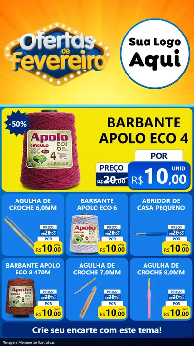 Modelo de Rede Social para Stories com o tema Ofertas de Fevereiro para Armarinho e Aviamentos