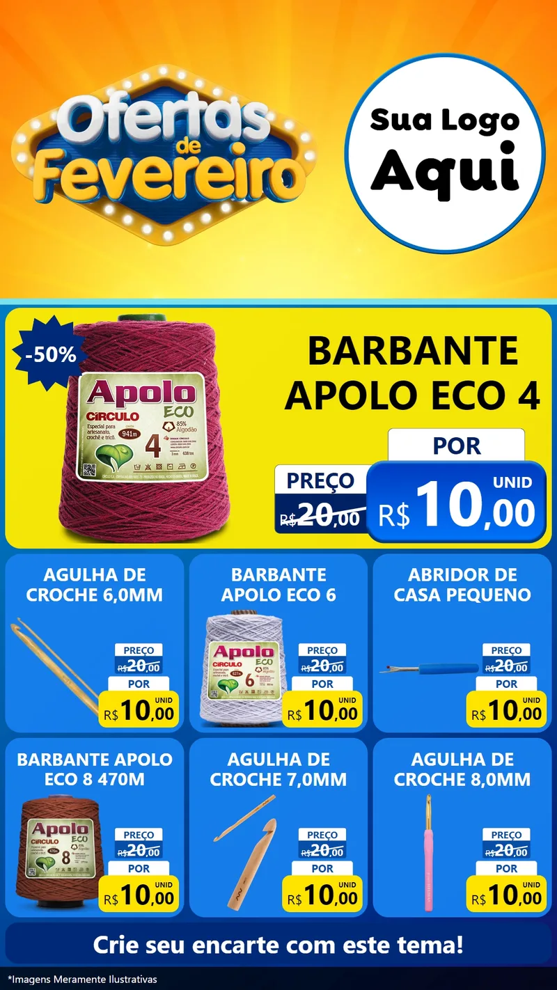 Modelo de Rede Social para Stories com o tema Ofertas de Fevereiro para Armarinho e Aviamentos