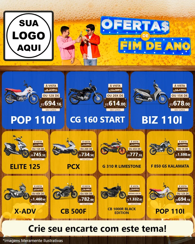 Modelo de Rede Social para Feed Instagram com o tema Ofertas de Fim de Ano para Concessionaria de Motos