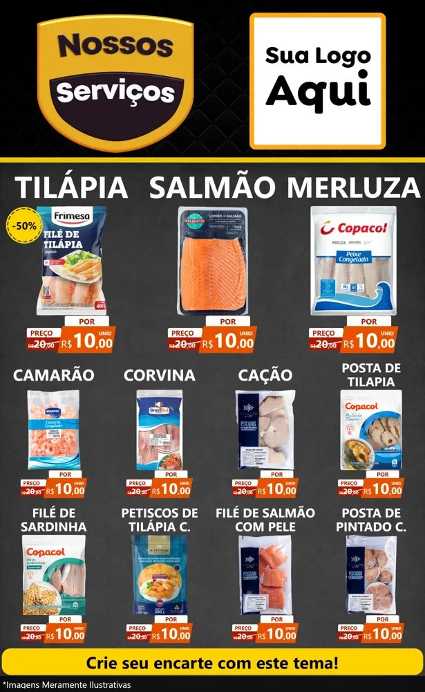Modelo de Encarte para Encarte Grande com o tema Nossos Serviços para Peixaria