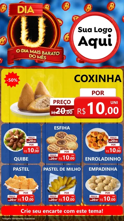 Modelo de Rede Social para Stories com o tema Dia U - O Dia Mais Barato Do Mês para Salgadaria