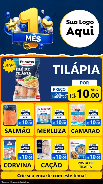 Modelo de Rede Social para Stories com o tema Um Mês de Aniversário para Peixaria