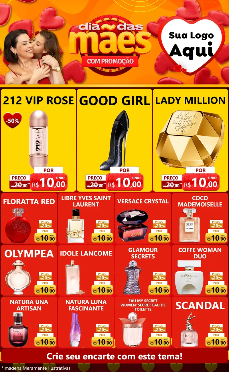 Modelo de Encarte para Encarte Grande com o tema Dia das Mães com Promoção para Perfumes