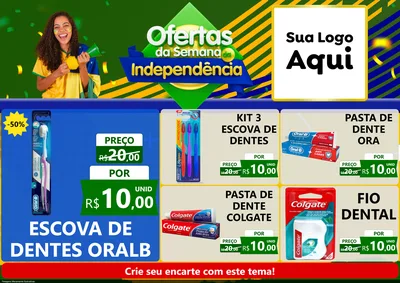 Modelo de Encarte para Encarte A4 Horizontal com o tema Ofertas da Semana da Independência para Higiene Pessoal