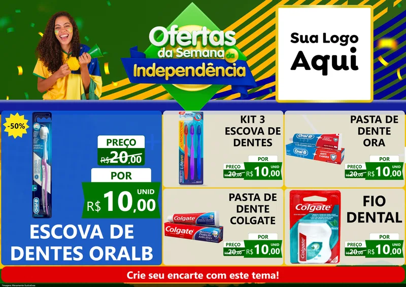 Modelo de Encarte para Encarte A4 Horizontal com o tema Ofertas da Semana da Independência para Higiene Pessoal