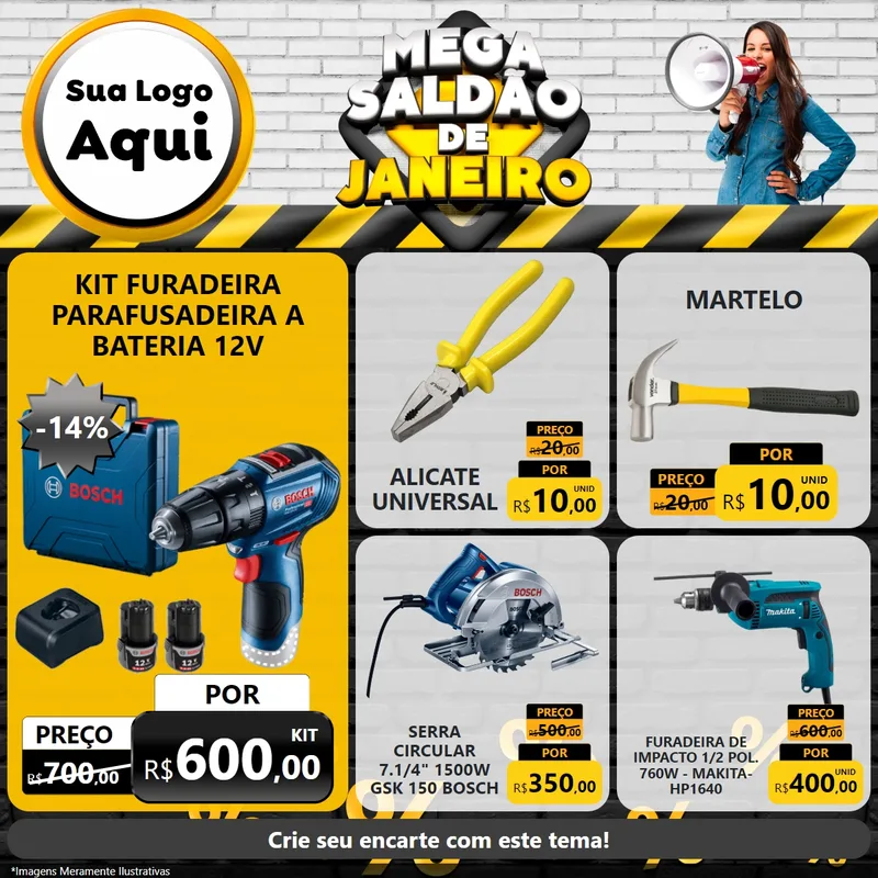 Modelo de Rede Social para Feed Facebook com o tema Mega Saldão de Janeiro para Maquinas e Ferramentas