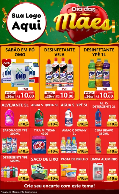 Modelo de Encarte para Encarte Grande com o tema Dia das Mães para Produtos de Limpeza