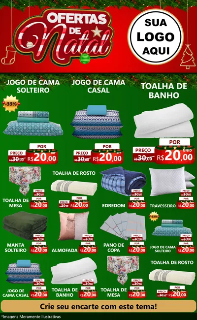 Modelo de Encarte para Encarte Grande com o tema Ofertas de Natal para Cama, Mesa e Banho