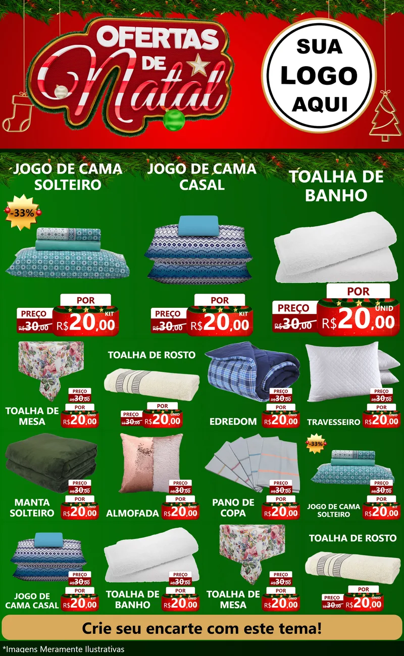 Modelo de Encarte para Encarte Grande com o tema Ofertas de Natal para Cama, Mesa e Banho