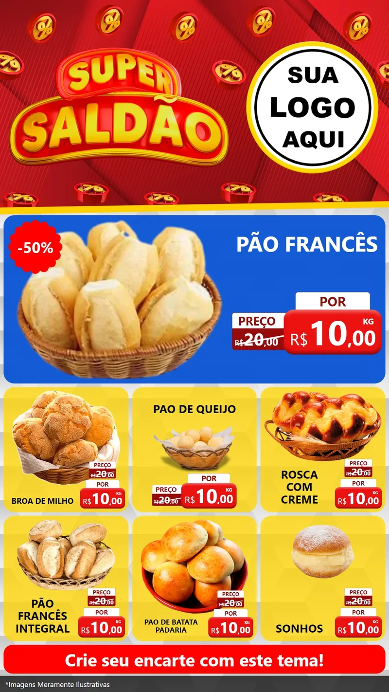 Modelo de Rede Social para Stories com o tema Super Saldão para Padaria